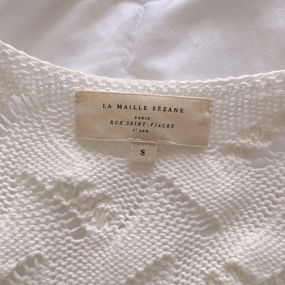 Sezane White Cotton Cable Knit Cardigan with Bell Sleeves - S - Picture 7 of 10